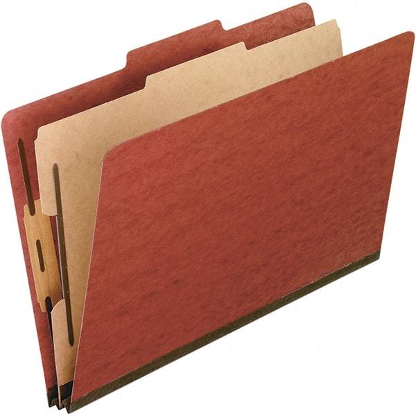 Pendaflex - 8-1/2 x 11", Letter Size, Red, Classification Folders with Top Tab Fastener - 25 Point Stock, Right of Center Tab Cut Location - Apex Tool & Supply