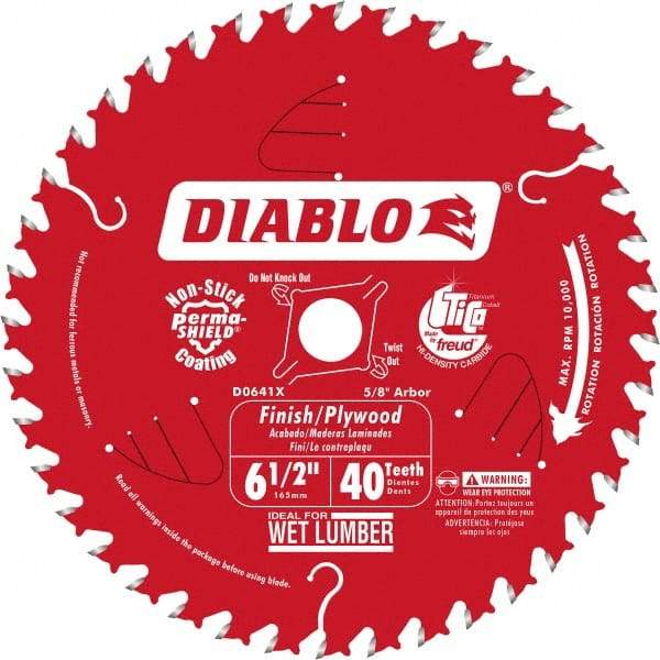 Freud - 6-1/2" Diam, 5/8" Arbor Hole Diam, 40 Tooth Wet & Dry Cut Saw Blade - Carbide-Tipped, Finishing Action, Standard Round Arbor - Apex Tool & Supply