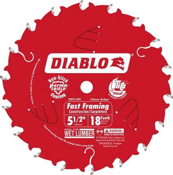 Freud - 5-1/2" Diam, 10mm Arbor Hole Diam, 18 Tooth Wet & Dry Cut Saw Blade - Carbide-Tipped, Framing Action, Standard Round Arbor - Apex Tool & Supply