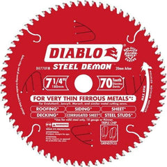 Freud - 7-1/4" Diam, 20mm Arbor Hole Diam, 70 Tooth Wet & Dry Cut Saw Blade - Carbide-Tipped, Burr-Free Action, Standard Round Arbor - Apex Tool & Supply