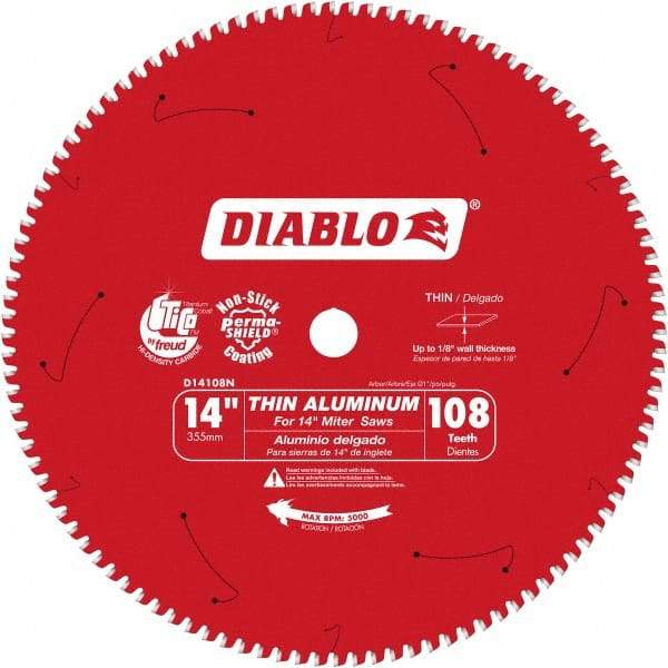 Freud - 14" Blade Diam, 108 Teeth, Carbide-Tipped Cold Saw Blade - 1" Arbor Hole Diam, 0.071" Blade Thickness - Apex Tool & Supply