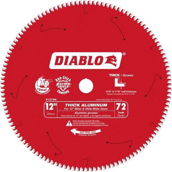 Freud - 12" Blade Diam, 72 Teeth, Carbide-Tipped Cold Saw Blade - 1" Arbor Hole Diam, 0.071" Blade Thickness - Apex Tool & Supply