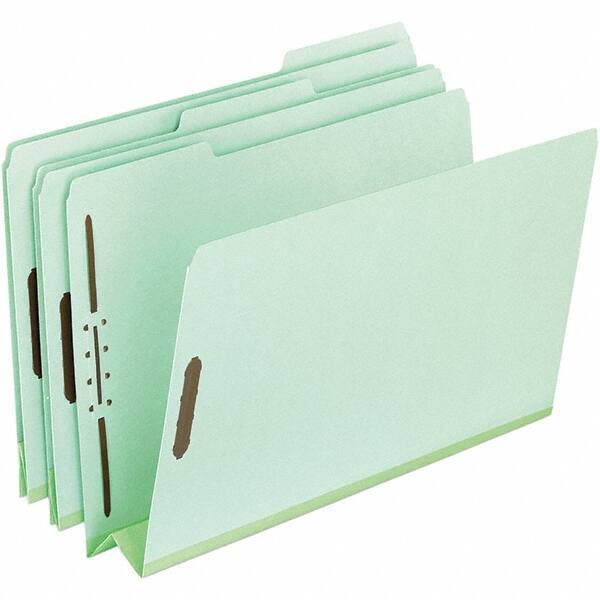 Pendaflex - 8-1/2 x 11", Letter Size, Green, Classification Folders with Top Tab Fastener - 25 Point Stock, Assorted Tab Cut Location - Apex Tool & Supply