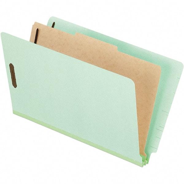 Pendaflex - 8-1/2 x 14", Legal, Pale Green, Classification Folders with End Tab Fastener - 25 Point Stock, End Tab Cut Location - Apex Tool & Supply