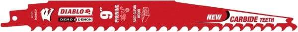 Freud - 9" Long x 1" Thick, Carbide Reciprocating Saw Blade - Tapered Profile, 3 TPI, Toothed Edge, Tang Shank - Apex Tool & Supply