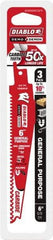 Freud - 6" Long x 1" Thick, Carbide Reciprocating Saw Blade - Tapered Profile, 9 TPI, Toothed Edge, Tang Shank - Apex Tool & Supply