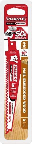 Freud - 6" Long x 1" Thick, Carbide Reciprocating Saw Blade - Tapered Profile, 6 TPI, Toothed Edge, Tang Shank - Apex Tool & Supply