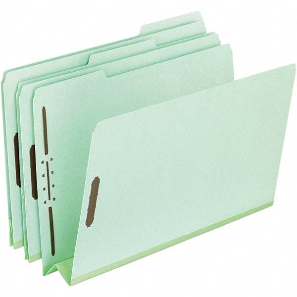 Pendaflex - 8-1/2 x 14", Legal, Green, Classification Folders with Top Tab Fastener - 25 Point Stock, Assorted Tab Cut Location - Apex Tool & Supply