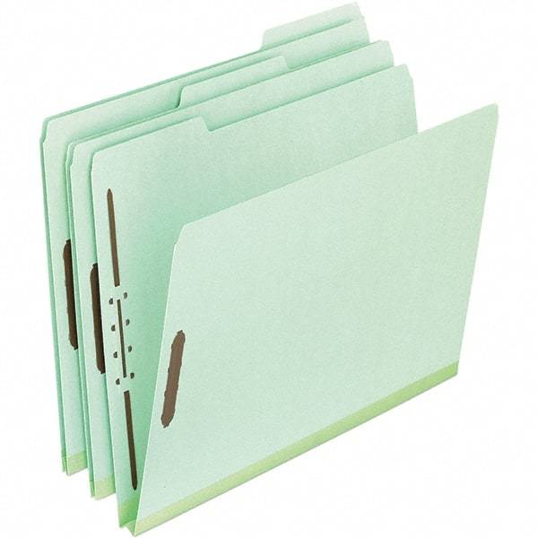 Pendaflex - 8-1/2 x 11", Letter Size, Green, Classification Folders with Top Tab Fastener - 25 Point Stock, Assorted Tab Cut Location - Apex Tool & Supply