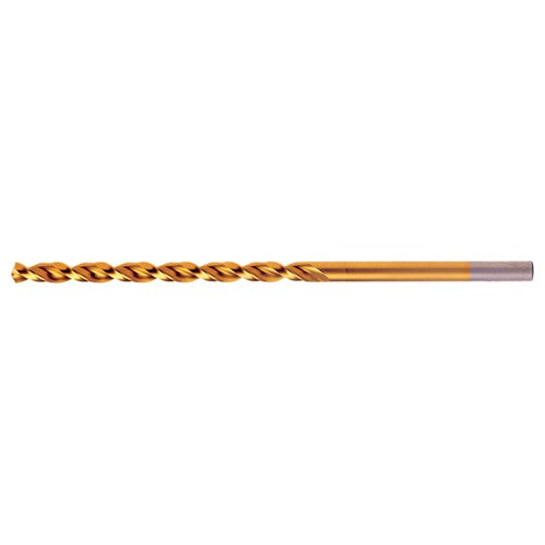 15/64 RHS / RHC HSS-CO 8% (M42) 135 Degree Split Point Q-Cobalt Wide Land Parabolic Taper Length Drill - TiN - Exact Industrial Supply