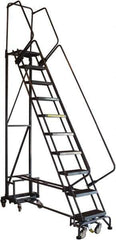 Ballymore - 90" 9 Step Ladder - Rolling Safety Ladder, 450 Lb Capacity, 90" Platform Height, 26" Base Width x 63" Base Depth, Abrasive Mat Tread - Apex Tool & Supply