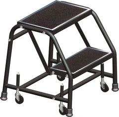 Ballymore - 19" 2 Step Ladder - Rolling Safety Ladder, 450 Lb Capacity, 19" Platform Height, 30" Base Width x 19" Base Depth, Expanded Metal Tread - Apex Tool & Supply