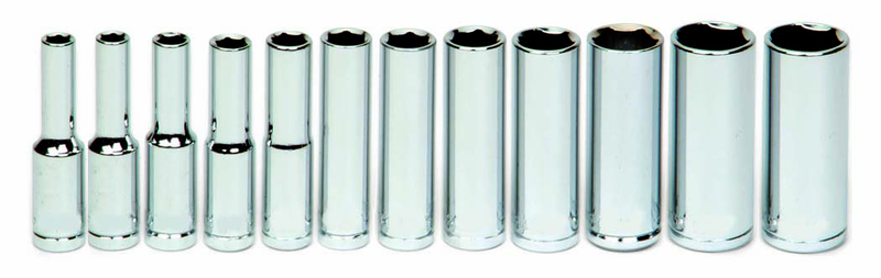 12 Piece - 1/4" Drive - 6 Point - Deep Socket Set on Clip Rail Metric - Apex Tool & Supply