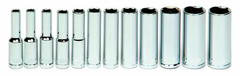 12 Piece - 1/4" Drive - 6 Point - Deep Socket Set on Clip Rail Metric - Apex Tool & Supply