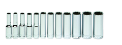 12 Piece - 1/4" Drive - 12 Point - Deep Socket Set on Clip Rail Metric - Apex Tool & Supply