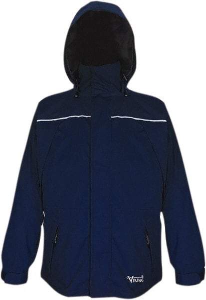 Viking - Size XL, Navy, Waterproof, Wind Resistant Jacket - 47" Chest, 5 Pockets, Detachable, Packable Hood, Hook & Loop Wrist - Apex Tool & Supply