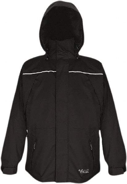 Viking - Size S, Black, Waterproof, Wind Resistant Jacket - 37" Chest, 5 Pockets, Detachable, Packable Hood, Hook & Loop Wrist - Apex Tool & Supply