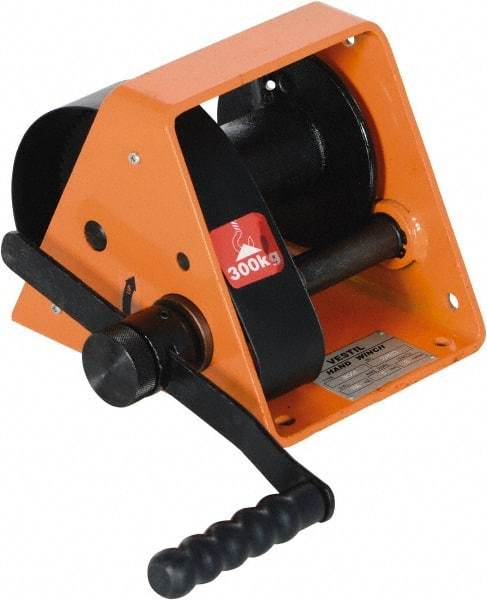 Vestil - 600 Lb Cable Limit x 65' Winch Cable Manual Winch - 9-1/2" Long x 7.88" Deep x 7.88" High - Apex Tool & Supply
