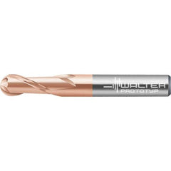 Walter-Prototyp - 8mm Diam, 6.4mm LOC, 4 Flute Solid Carbide Ball End Mill - AlTiN Finish, Single End, 63mm OAL, 8mm Shank Diam, Spiral Flute - Apex Tool & Supply