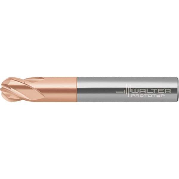 Walter-Prototyp - 16mm Diam, 12.8mm LOC, 4 Flute Solid Carbide Ball End Mill - AlTiN Finish, Single End, 92mm OAL, 16mm Shank Diam, Spiral Flute - Apex Tool & Supply