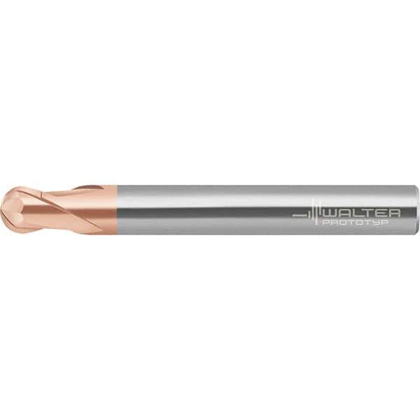 Walter-Prototyp - 6mm Diam, 4.8mm LOC, 2 Flute Solid Carbide Ball End Mill - AlTiN Finish, Single End, 80mm OAL, 6mm Shank Diam, Spiral Flute - Apex Tool & Supply