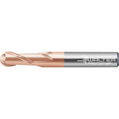 Walter-Prototyp - 8mm Diam, 6.4mm LOC, 2 Flute Solid Carbide Ball End Mill - AlTiN Finish, Single End, 63mm OAL, 8mm Shank Diam, Spiral Flute - Apex Tool & Supply