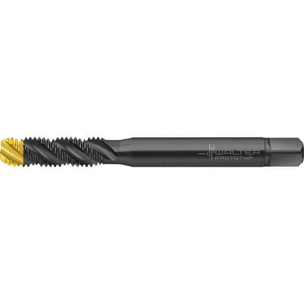 Walter-Prototyp - M10x1.50 Metric 3 Flute 6HX Semi-Bottoming Spiral Flute Tap - High Speed Steel, TiN Finish, 100mm OAL, Right Hand Flute, Right Hand Thread, Series TC120 - Apex Tool & Supply