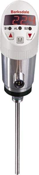Barksdale - 32 to 210°F Electronic Temperature Switch and Transducer with Display - 1/4" NPT Male, 0.24 x 12" Rigid Stem, 4-20mA, M12, 304 Stainless Steel, ±0.5% - Apex Tool & Supply