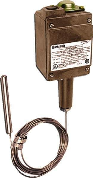 Barksdale - 320 to 600°F Remote Mount Temperature Switch - 3/8 x 4-15/32 Capillary, Copper, ±1% of mid-60% of F.S. - Apex Tool & Supply
