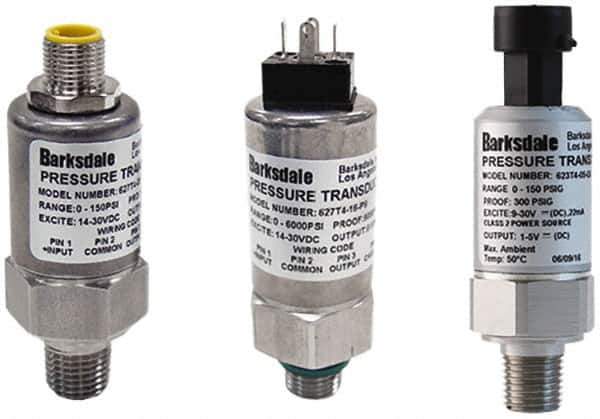 Barksdale - 3,000 Max psi, ±0.5% Accuracy, 7/16-20 UNF-2A (Male) Connection Pressure Transducer - 0 to 10 VDC Output Signal, M12 Hirschman Connector Wetted Parts, 7/16" Thread, -40 to 185°F, 28 Volts - Apex Tool & Supply