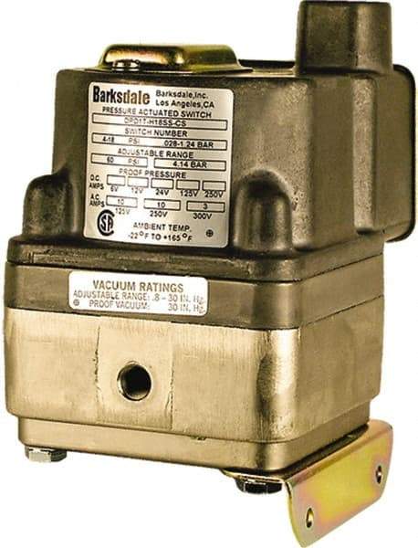 Barksdale - 0.5 to 80 psi Adjustable Range, 160 Max psi, Differential Pressure Switch - 1/8 NPT Female, 18in Free Leads, SPDT Contact, 300SS Wetted Parts, 0.5% Repeatability - Apex Tool & Supply