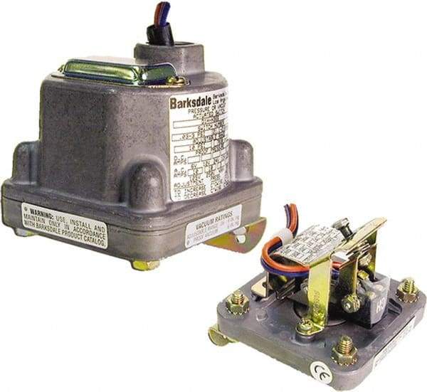 Barksdale - 1.5 to 150 psi Adjustable Range, 300 Max psi, Diaphragm Pressure Switch - 1/4 NPT Female, 18in Free Leads, 2 x SPDT Contact, 304SS Wetted Parts, 0.5% Repeatability - Apex Tool & Supply