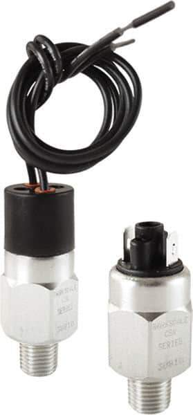 Barksdale - 90 to 250 psi Adjustable Range, 9,000 Max psi, Compact Pressure Switch - 1/4 NPT Male, 18in Free Leads, SPST/ NO Contact, Brass Wetted Parts, 4% Repeatability - Apex Tool & Supply