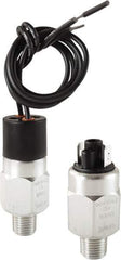 Barksdale - 250 to 950 psi Adjustable Range, 9,000 Max psi, Compact Pressure Switch - 1/4 NPT Male, 18in Free Leads, SPST/ NC Contact, Brass Wetted Parts, 4% Repeatability - Apex Tool & Supply