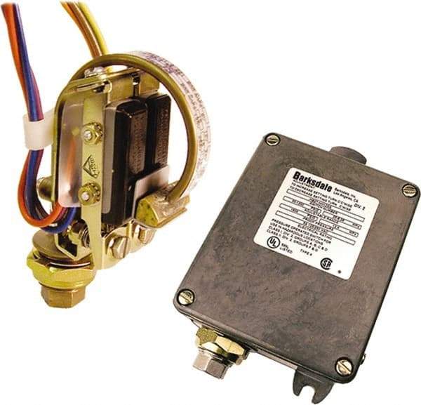 Barksdale - 160 to 3,200 psi Adjustable Range, 4,800 Max psi, Bourdon Tube Pressure Switch - 1/4 NPT Female, Terminals, 2 x SPDT Contact, 316SS Wetted Parts, 1% Repeatability - Apex Tool & Supply