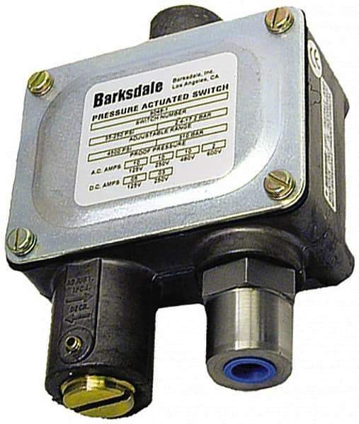 Barksdale - 200 to 3,000 psi Adjustable Range, 10,000 Max psi, Sealed Piston Pressure Switch - 1/4 NPT Female, Screw Terminals, SPDT Contact, 416SS Wetted Parts, 2% Repeatability - Apex Tool & Supply