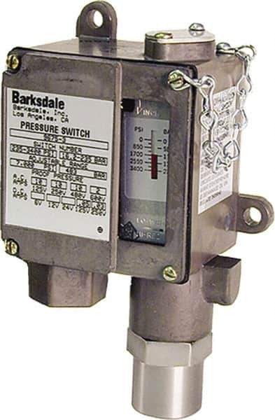 Barksdale - 100 to 1,500 psi Adjustable Range, 7,000 Max psi, Sealed Piston Pressure Switch - 1/4 NPT Female, Screw Terminals, SPDT Contact, 416SS Wetted Parts, 2% Repeatability - Apex Tool & Supply