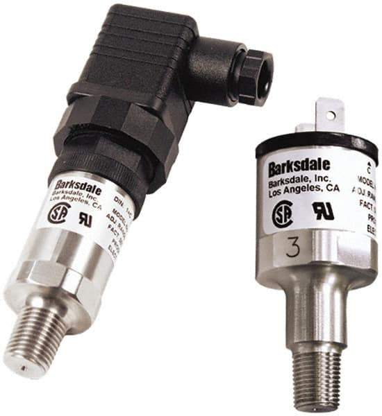 Barksdale - 100 to 1,000 psi Adjustable Range, 6,000 Max psi, Compact Pressure Switch - 1/4 NPT Male, 18" Free Leads/Unshielded PVC Jacketed Cable, SPDT Contact, SS Wetted Parts, 8% Repeatability - Apex Tool & Supply