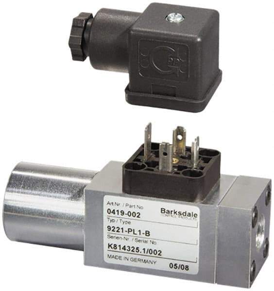 Barksdale - 510 to 5,800 psi Adjustable Range, 8,700 Max psi, Compact Pressure Switch - 1/4 NPT Female, DIN 43650, SPDT Contact, SS Wetted Parts, 2% Repeatability - Apex Tool & Supply