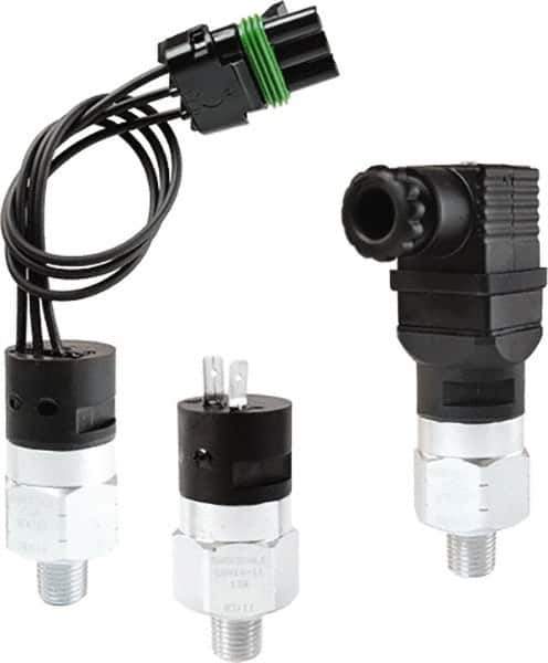 Barksdale - 75 to 300 psi Adjustable Range, 9,000 Max psi, Compact Pressure Switch - 1/4 NPT Male, DIN 43650A, SPDT Contact, Brass Wetted Parts, 3% Repeatability - Apex Tool & Supply