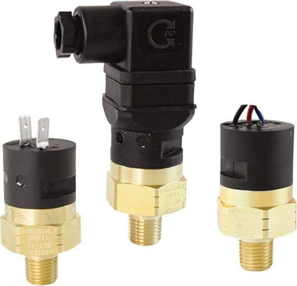 Barksdale - 45 to 45 psi Adjustable Range, 350 Max psi, Compact Pressure Switch - 1/8 NPT Male, 18in Free Leads, SPDT Contact, Brass Wetted Parts, 3% Repeatability - Apex Tool & Supply