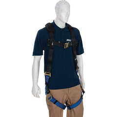 PRO-SAFE - 310 Lb Capacity, Size X-Large, Full Body Quick-Connect Harness - Polyester, Quick-Connect Leg Straps, Tongue Buckle Chest Strap, Gray/Blue, Airflow Backpad, AntiTangle Strap & Back D Ring - Apex Tool & Supply