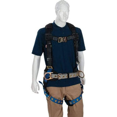 PRO-SAFE - 310 Lb Capacity, Size X-Large, Full Body Construction Harness - Polyester, Tongue Buckle Leg Straps, Tongue Buckle Chest Strap, Gray/Blue, AntiTangle Strap & Back D Ring - Apex Tool & Supply
