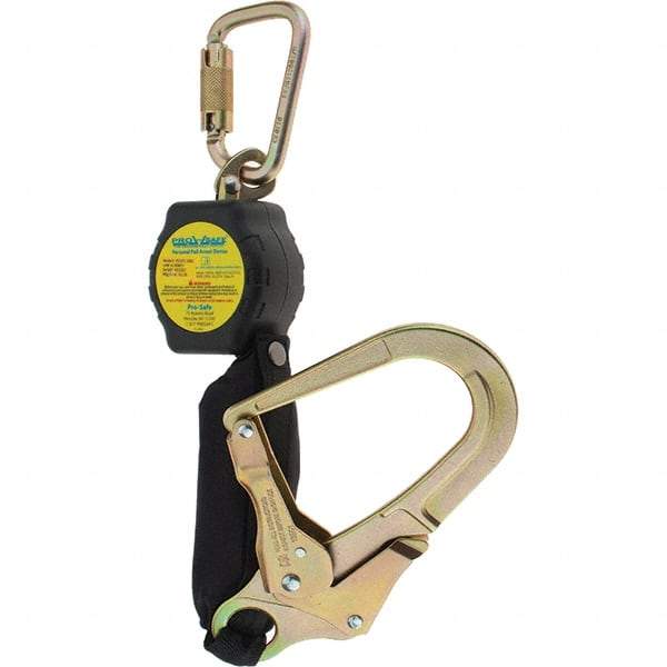 PRO-SAFE - 6' Long, 350 Lb Capacity, Ultra-High Molecular Weight Polyethylene Webbing Self-Retracting Lifeline - Steel Locking Rebar Hook Connector, Steel Carabiner Connector, Black - Apex Tool & Supply