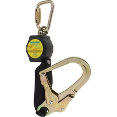 PRO-SAFE - 6' Long, 350 Lb Capacity, Ultra-High Molecular Weight Polyethylene Webbing Self-Retracting Lifeline - Steel Locking Rebar Hook Connector, Steel Carabiner Connector, Black - Apex Tool & Supply