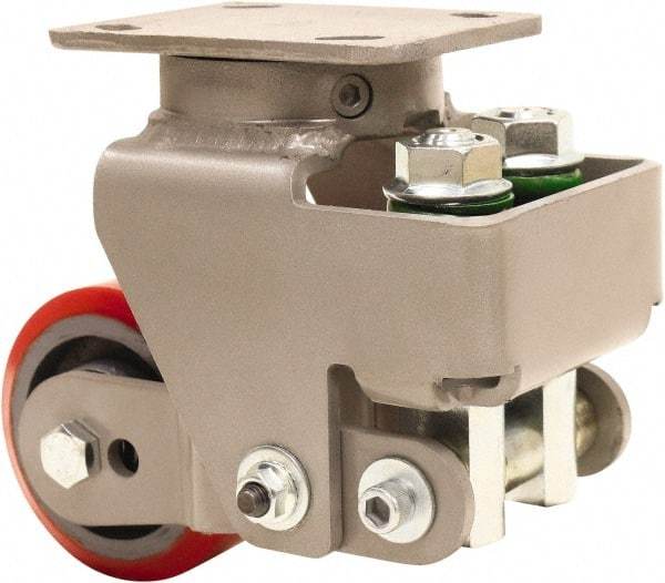 Hamilton - 4" Diam x 2" Wide, Polyurethane Mold on to Cast Iron Center Swivel Caster - 900 Lb Capacity, Top Plate Mount, 4" x 5" Plate, Sealed Precision Ball Bearing Bearing - Apex Tool & Supply