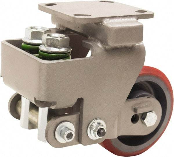 Hamilton - 5" Diam x 2" Wide, Polyurethane Mold on to Cast Iron Center Rigid Caster - 1,250 Lb Capacity, Top Plate Mount, 4" x 4-1/2" Plate, Sealed Precision Ball Bearing Bearing - Apex Tool & Supply