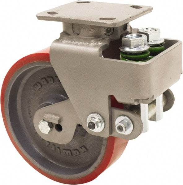 Hamilton - 8" Diam x 2" Wide, Polyurethane Mold on to Cast Iron Center Swivel Caster - 1,315 Lb Capacity, Top Plate Mount, 4" x 5" Plate, Sealed Precision Ball Bearing Bearing - Apex Tool & Supply