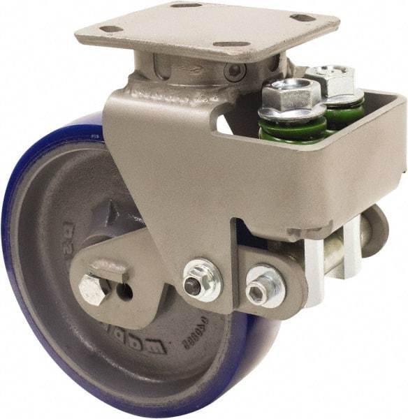 Hamilton - 8" Diam x 2" Wide, Polyurethane Mold on to Cast Iron Center Swivel Caster - 1,200 Lb Capacity, Top Plate Mount, 4" x 5" Plate, Sealed Precision Ball Bearing Bearing - Apex Tool & Supply