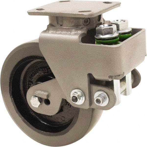 Hamilton - 8" Diam x 2" Wide, Polyurethane Mold on to Cast Iron Center Swivel Caster - 1,645 Lb Capacity, Top Plate Mount, 4" x 5" Plate, Sealed Precision Ball Bearing Bearing - Apex Tool & Supply
